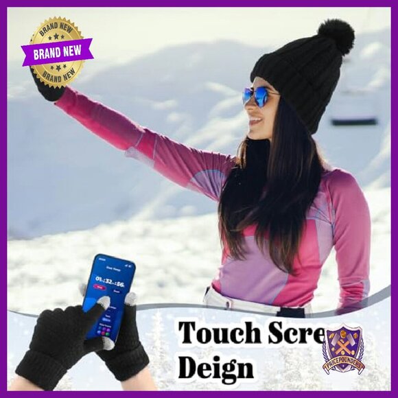 Winter Satin Lined Beanie Scarf Gloves Set Touchscreen Warm Accessories main image 5